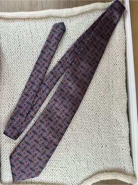 True Forum Silk Tie Geometric Retro Wide 4” Blue Orange Brown Extra Long 62”